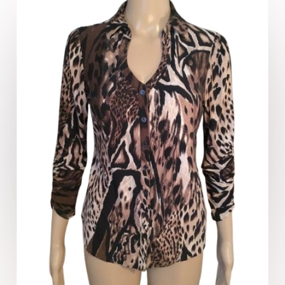 Peter Nygard Animal Print Top with Ruched Sleeve